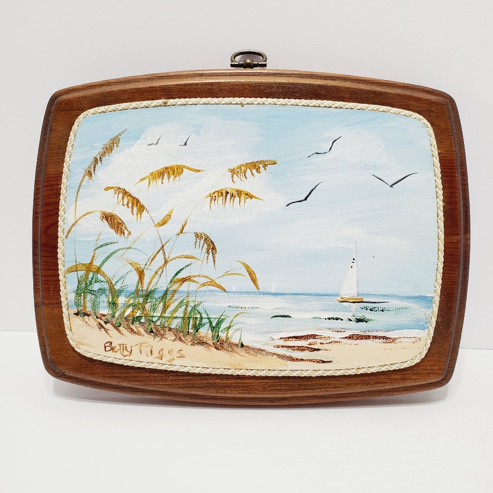 Original Oil Painting Seashore Oceanside Scene Artist: Betty Riggs